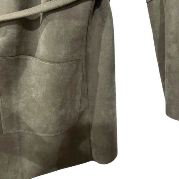 H&M green grey faux suede open front longline coat size 0 - Picture 6 of 7